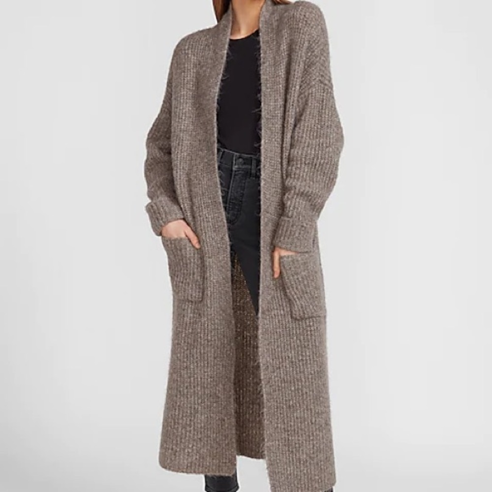 Express gray ribbed patch duster cardigan open sweater